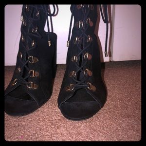 Black high top, open toe sandals